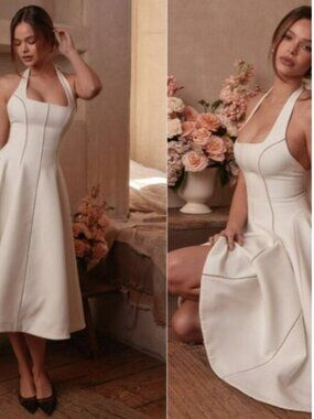 loulou ivory halter neck midi dress 'Loulou' Ivory Halter Neck Midi Dress